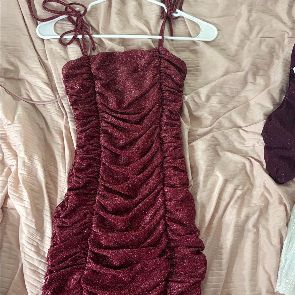 Sparkling Burgundy Ruched Dress